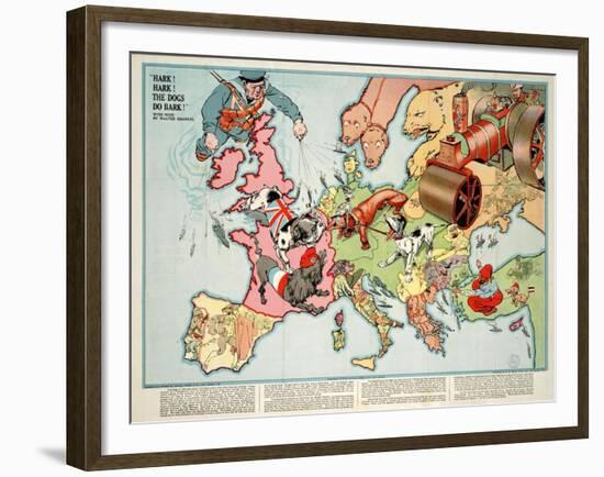 Satirical Map - Hark! Hark! the Dogs Do Bark! 1914-Walter Emanuel-Framed Giclee Print