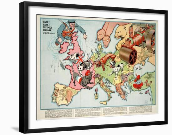 Satirical Map - Hark! Hark! the Dogs Do Bark! 1914-Walter Emanuel-Framed Giclee Print