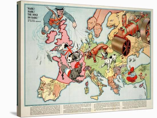 Satirical Map - Hark! Hark! the Dogs Do Bark! 1914-Walter Emanuel-Stretched Canvas