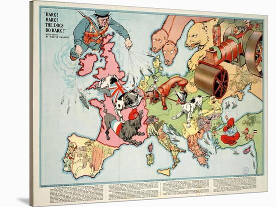Satirical Map - Hark! Hark! the Dogs Do Bark! 1914-Walter Emanuel-Stretched Canvas
