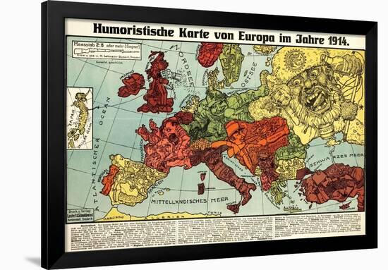 Satirical Map - Humoristische Karte Von Europa Im Jahre 1914-K. Lehmann-Dumont-Framed Premium Giclee Print