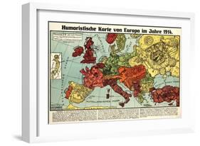 Satirical Map - Humoristische Karte Von Europa Im Jahre 1914-K. Lehmann-Dumont-Framed Giclee Print