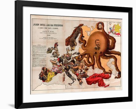 Satirical Map - John Bull and His Friends a Serio-Comic Map of Europe-Fred W Rose-Framed Giclee Print