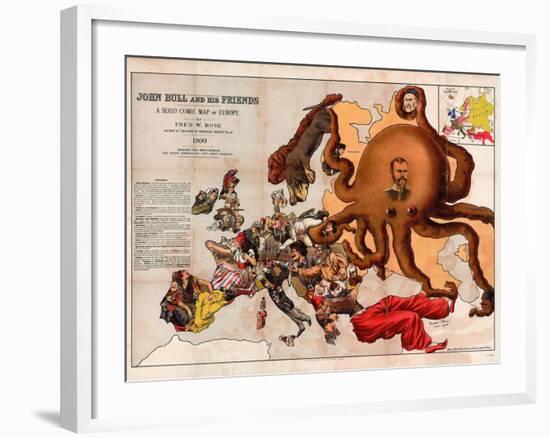 Satirical Map - John Bull and His Friends a Serio-Comic Map of Europe-Fred W Rose-Framed Giclee Print