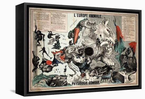 Satirical Map - The European Animal - Comical Physiology-A. Belloquet-Framed Stretched Canvas