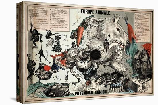 Satirical Map - The European Animal - Comical Physiology-A. Belloquet-Stretched Canvas