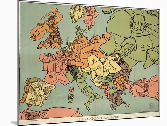 Satirical Map - The Insane Asylum-Louis Raemaekers-Mounted Giclee Print