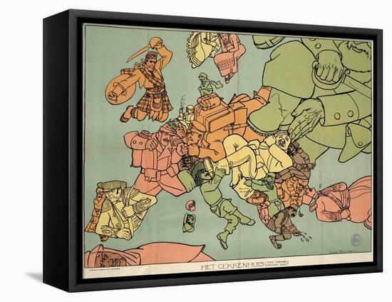 Satirical Map - The Insane Asylum-Louis Raemaekers-Framed Stretched Canvas