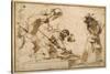 Satirical Subject with Characters from the Commedia Dell'Arte-Guercino (Giovanni Francesco Barbieri)-Stretched Canvas