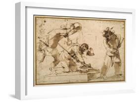 Satirical Subject with Characters from the Commedia Dell'Arte-Guercino (Giovanni Francesco Barbieri)-Framed Giclee Print