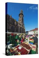 Saturday Market, Freiburg Cathedral, Freiburg, Baden-Wurttemberg, Germany, Europe-Christian Kober-Stretched Canvas