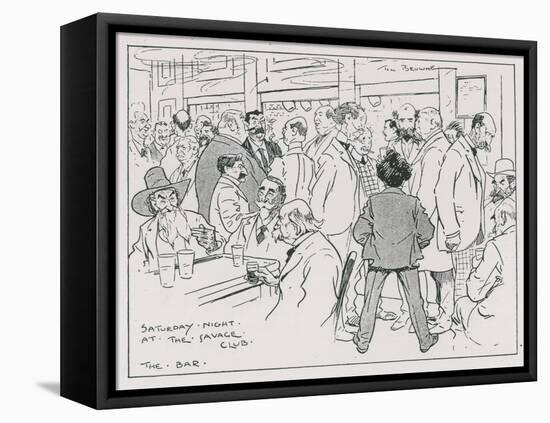 Saturday Night at the Savage Club Bar-Tom Browne-Framed Stretched Canvas