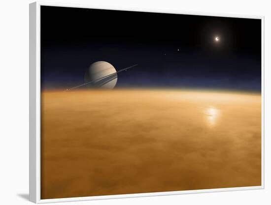 Saturn Above the Thick Atmosphere of its Moon Titan-Stocktrek Images-Framed Photographic Print