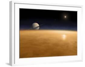 Saturn Above the Thick Atmosphere of its Moon Titan-Stocktrek Images-Framed Photographic Print