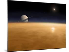Saturn Above the Thick Atmosphere of its Moon Titan-Stocktrek Images-Mounted Photographic Print