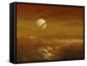 Saturn Above the Thick Atmosphere of its Moon Titan-Stocktrek Images-Framed Stretched Canvas