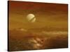 Saturn Above the Thick Atmosphere of its Moon Titan-Stocktrek Images-Stretched Canvas