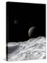 Saturn and Enceladus as Seen from the Moon Tethys-Stocktrek Images-Stretched Canvas