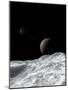 Saturn and Enceladus as Seen from the Moon Tethys-Stocktrek Images-Mounted Premium Photographic Print