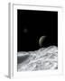 Saturn and Enceladus as Seen from the Moon Tethys-Stocktrek Images-Framed Photographic Print