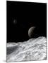 Saturn and Enceladus as Seen from the Moon Tethys-Stocktrek Images-Mounted Photographic Print