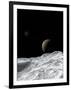 Saturn and Enceladus as Seen from the Moon Tethys-Stocktrek Images-Framed Photographic Print