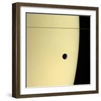 Saturn And Its Moon Tethys, Cassini Image-null-Framed Premium Photographic Print