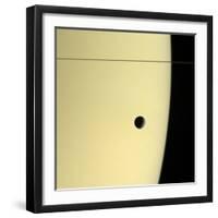 Saturn And Its Moon Tethys, Cassini Image-null-Framed Premium Photographic Print