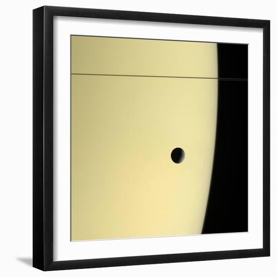 Saturn And Its Moon Tethys, Cassini Image-null-Framed Premium Photographic Print