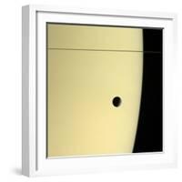 Saturn And Its Moon Tethys, Cassini Image-null-Framed Premium Photographic Print