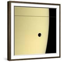 Saturn And Its Moon Tethys, Cassini Image-null-Framed Photographic Print