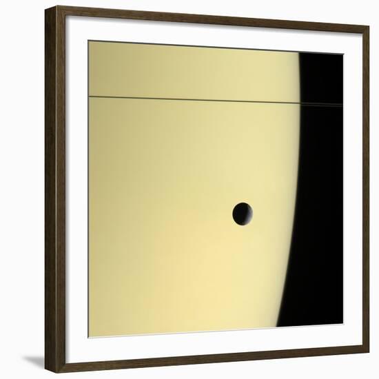 Saturn And Its Moon Tethys, Cassini Image-null-Framed Photographic Print