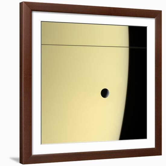 Saturn And Its Moon Tethys, Cassini Image-null-Framed Photographic Print