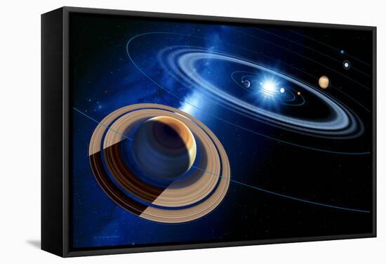 Saturn And Solar System-Detlev Van Ravenswaay-Framed Stretched Canvas