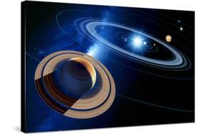 Saturn And Solar System-Detlev Van Ravenswaay-Stretched Canvas