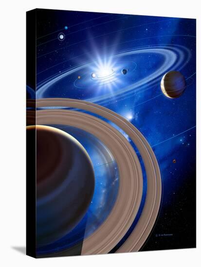 Saturn And Solar System-Detlev Van Ravenswaay-Stretched Canvas