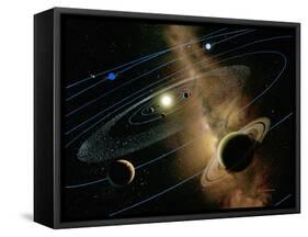 Saturn And Solar System-Detlev Van Ravenswaay-Framed Stretched Canvas