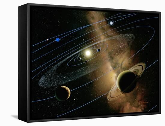 Saturn And Solar System-Detlev Van Ravenswaay-Framed Stretched Canvas