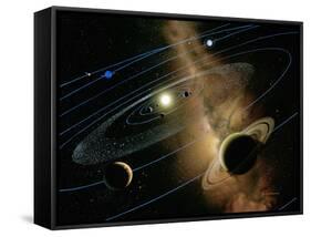 Saturn And Solar System-Detlev Van Ravenswaay-Framed Stretched Canvas