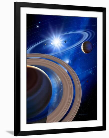 Saturn And Solar System-Detlev Van Ravenswaay-Framed Photographic Print