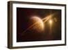 Saturn in Outer Space Against Sun and Star Field-null-Framed Premium Giclee Print