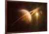 Saturn in Outer Space Against Sun and Star Field-null-Framed Art Print