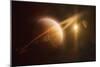Saturn in Outer Space Against Sun and Star Field-null-Mounted Art Print