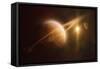 Saturn in Outer Space Against Sun and Star Field-null-Framed Stretched Canvas