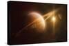 Saturn in Outer Space Against Sun and Star Field-null-Stretched Canvas
