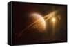 Saturn in Outer Space Against Sun and Star Field-null-Framed Stretched Canvas