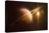 Saturn in Outer Space Against Sun and Star Field-null-Stretched Canvas