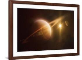 Saturn in Outer Space Against Sun and Star Field-null-Framed Art Print