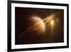 Saturn in Outer Space Against Sun and Star Field-null-Framed Art Print