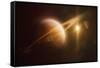 Saturn in Outer Space Against Sun and Star Field-null-Framed Stretched Canvas